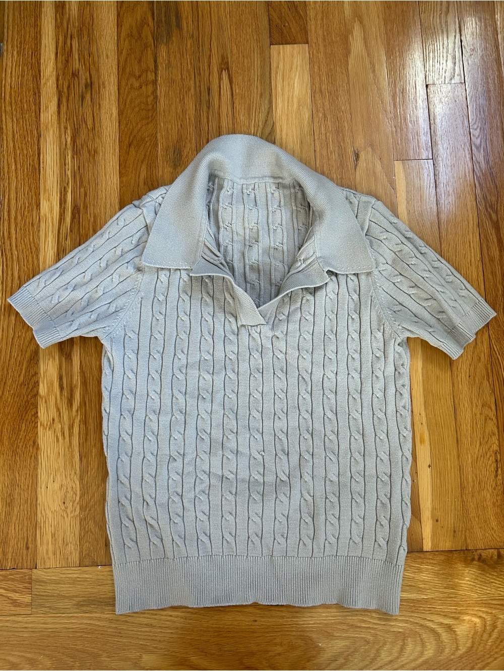 Light Gray Cable-Knit Polo Sweater